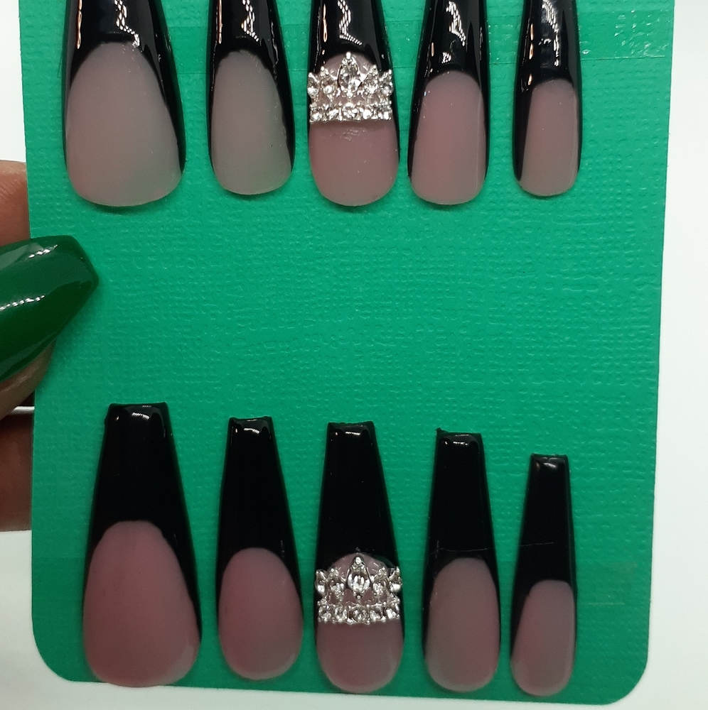 Black French Queen Princess Crown Press on Nails